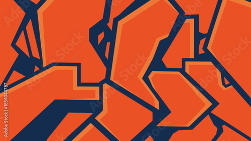 Abstract geometric background with orange and dark blue shapes in a modern urban graffiti style, creating a dynamic and edgy seamless pattern.
