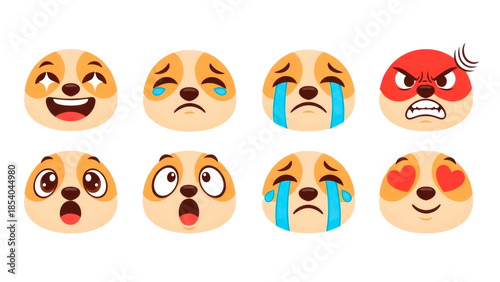 Cute sloth emojis showing various emotions on transparent background