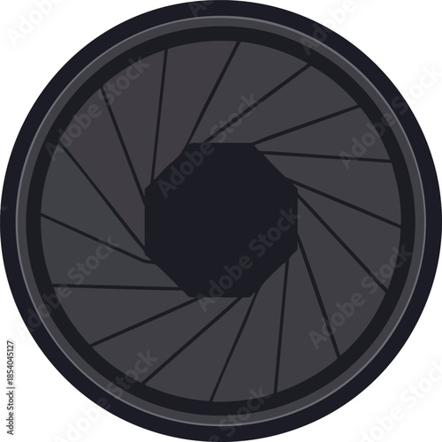 Lens aperture icon with diaphragm blades on white background