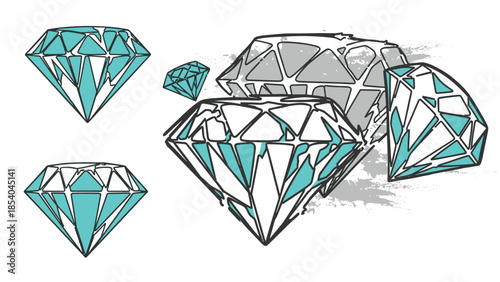 Collection of teal and gray diamonds illustrated in a rough, sketchy, hand-drawn style with a subtle grunge texture effect.