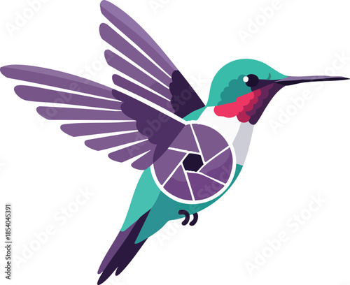 Hummingbird logo with a camera aperture on the bird's abdomen
