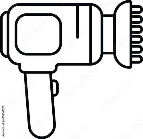 Hair dryer icon with comb nozzle outline illustration representing beauty and grooming