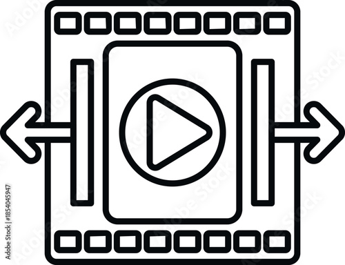 Video editing icon showing media clip on a timeline with play button and trimming arrows