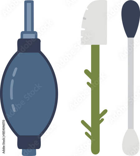 Flat illustration of camera cleaning tools on white background
