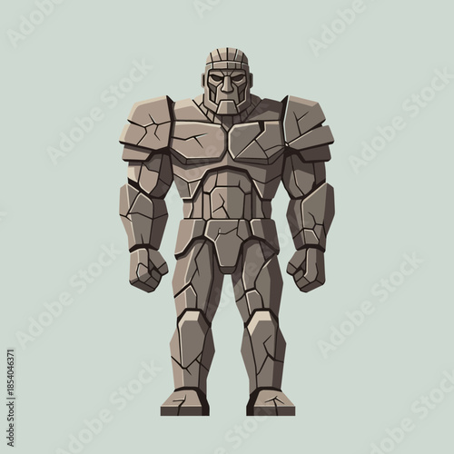A stone golem stands in a powerful pose.