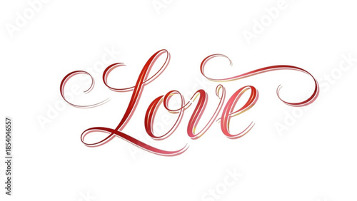 Elegant red cursive love word on white background, beautiful valentine's day decoration, romantic illustration, decorative typography