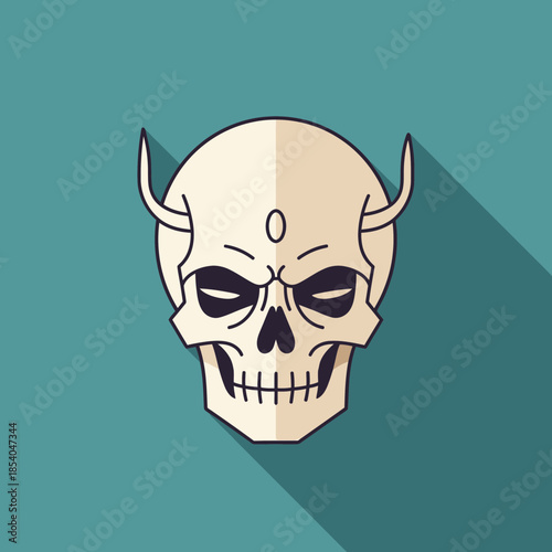 Stylized skull with horns and a third eye symbol.