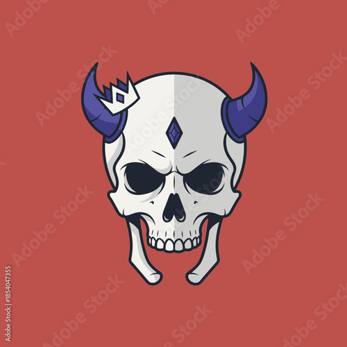 Skull with horns and crown, representing evil royalty.