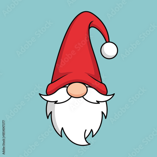 Cartoon gnome with red hat and white beard.