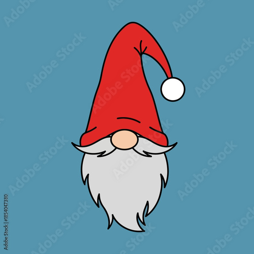 Cartoon gnome with red hat and white pompom, large grey beard.