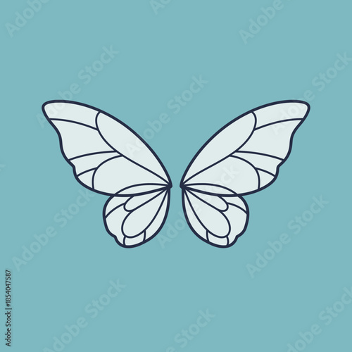Stylized butterfly wings with dark outlines and light blue fill.