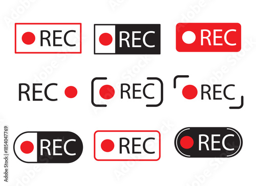 Recording sign on white background. Rec button logotype for Your video user interface. Framed recording sign. Currently recording. Rec symbol. EPS Vector illustration