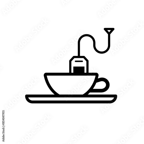 Simple tea cup with teabag line art illustration in black and white
