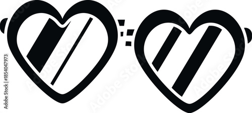 Simple black and white heart shaped sunglasses vector representing love and style