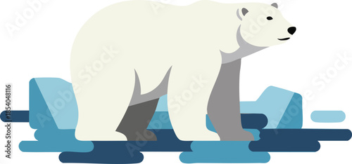 Polar bear on ice floe against a white background illustration