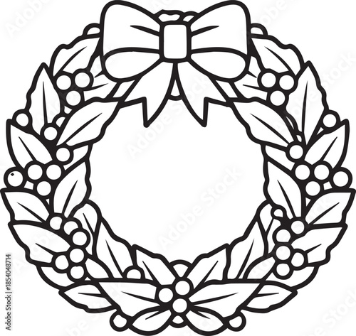 Beautiful christmas wreath with bow and berries