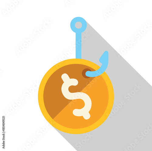 Dollar coin bait hanging on a fishing hook, illustrating a financial trap concept