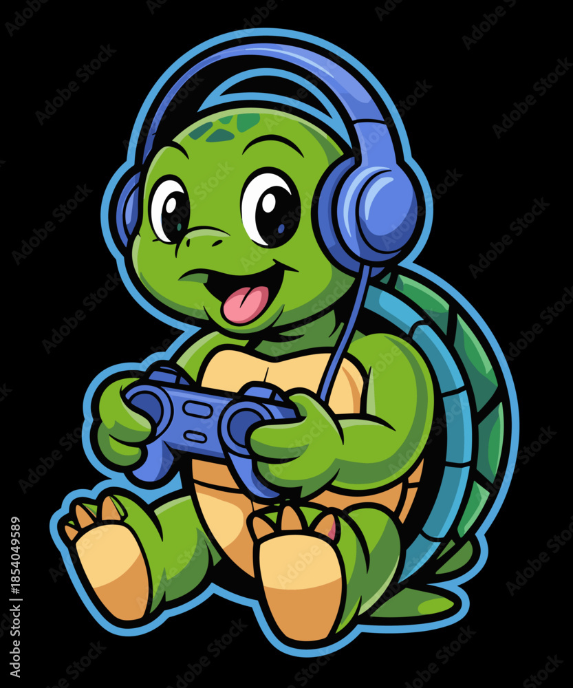 Fototapeta premium Funny Turtle Gamer Gaming Turtles Video Game
