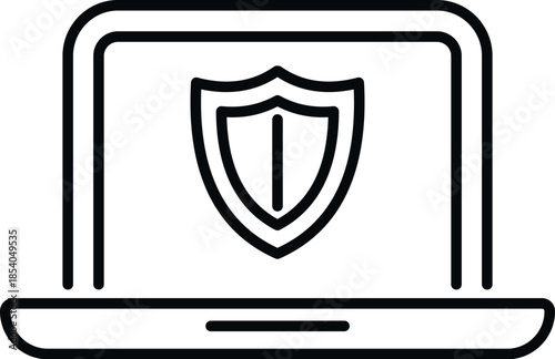 Laptop screen displaying a shield icon, representing cybersecurity and data protection