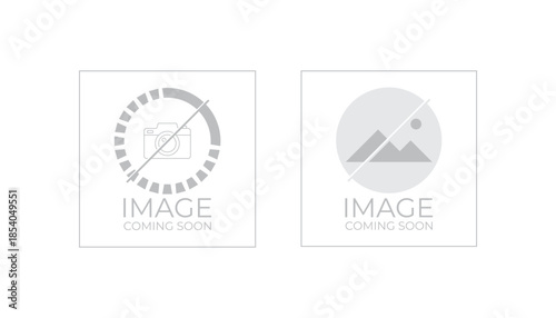 Two minimalist square frames displaying missing image symbols. These graphics indicate a pending status where a photograph or illustration will soon replace the empty space.