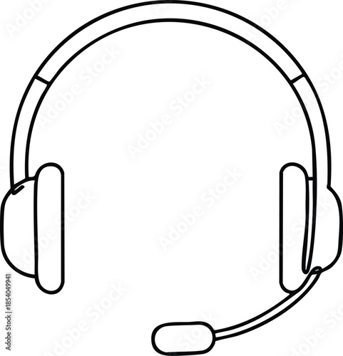 Headset with microphone, line art, support, call center concept.