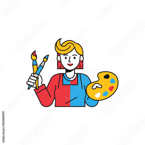 Creative female artist with colorful palette and brushes embodying artistic inspiration