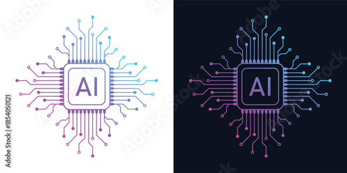 Artificial Intelligence AI Microchip with Neural Circuit Design. Vector Illustration of an AI Processor with Neural Circuitry Representing Machine Learning, Deep Learning and Intelligent Systems