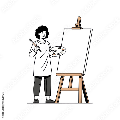 Artistic Woman Painting on Canvas with Artistic Passion and Creative Inspiration