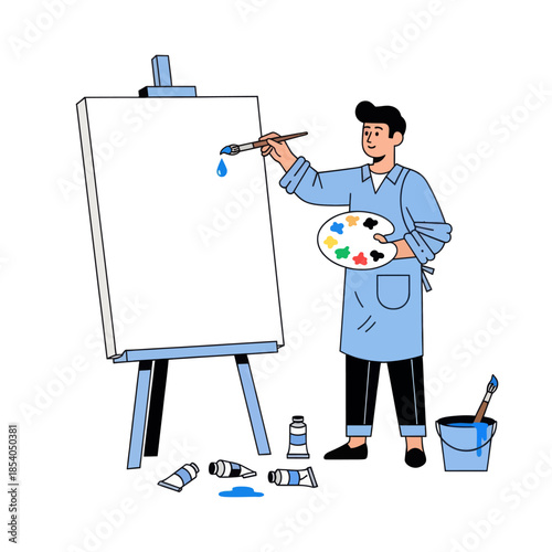 Young artist creating colorful artwork on an easel in a creative studio setting