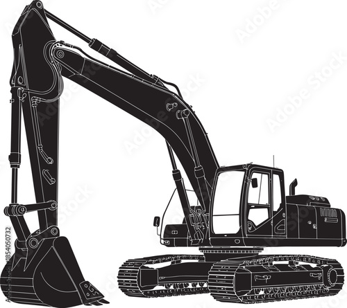 Heavy excavator machine with tracks and hydraulic arm