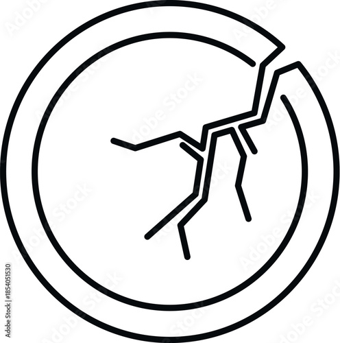 Cracked circular outline showing a break, symbolizing damage, fragility, or system failure