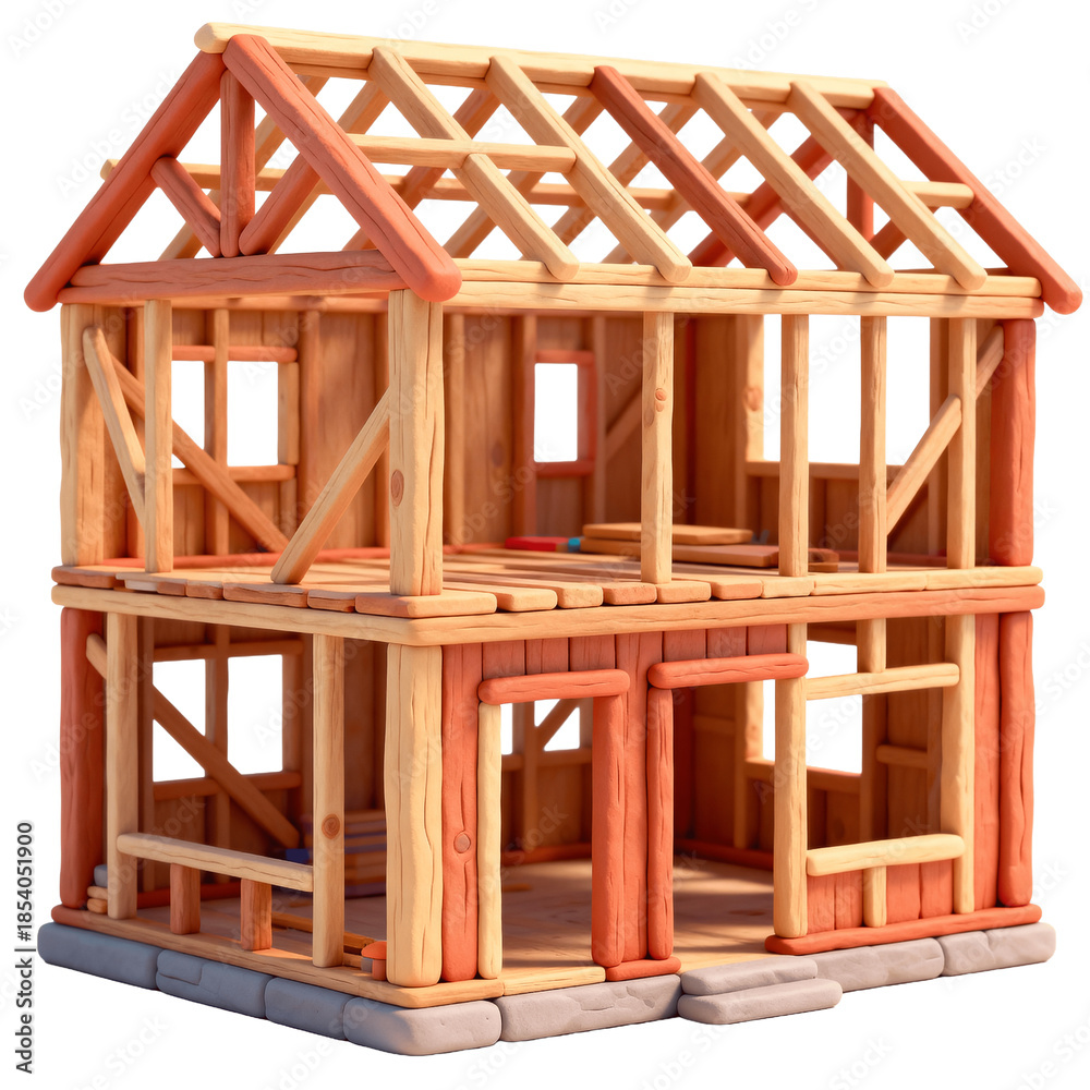 Obraz premium House frame 3D illustration, isolated on transparent background, png