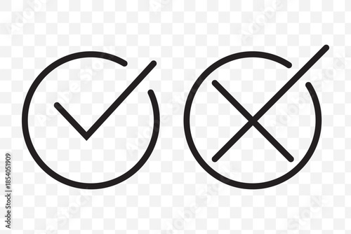 Check mark icons. green check mark and red cross mark icon set. green tick and red x. Symbols of approval and Decline icon vector.