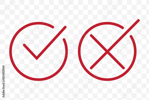 Check mark icons. green check mark and red cross mark icon set. green tick and red x. Symbols of approval and Decline icon vector.