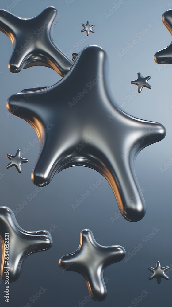 Obraz premium Shiny metallic stars floating in space with gradient background