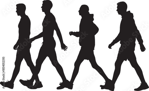 Silhouettes of men walking in different attire