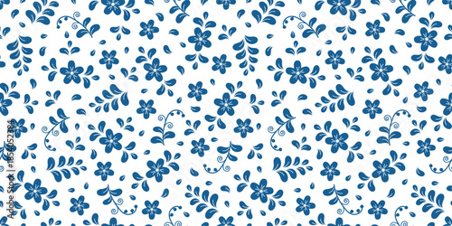 Seamless pattern of abstract patterns of flowers and plants. Cartoon traditional Slavic pattern background.