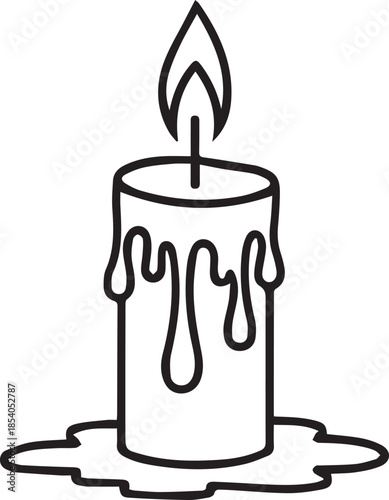 Candle with melting wax and flame