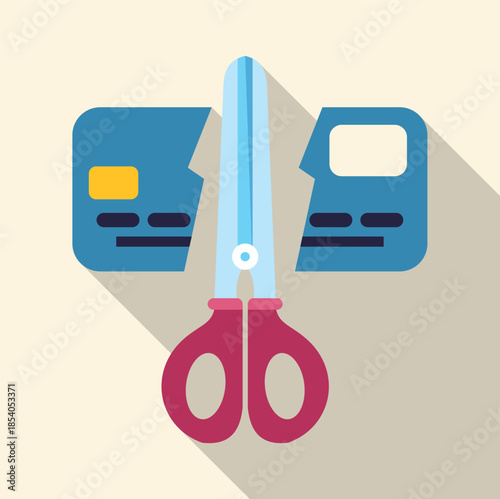 Scissors cutting a broken credit card, representing financial freedom and debt relief