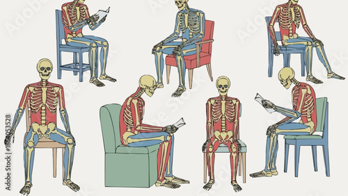Human Skeletons Playing Musical Instruments Sitting.