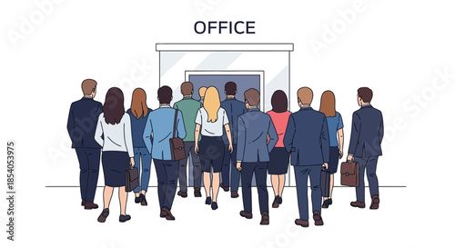 People entering an office building a busy scene of professionals arriving