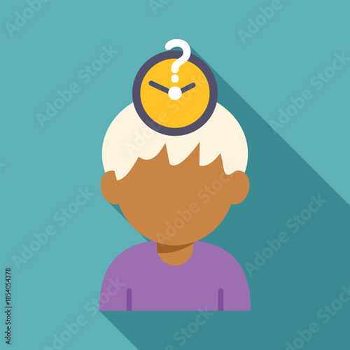 Senior person with a clock and question mark on head, losing track of time