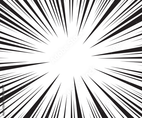 Manga comic explosion, motion or movement effect, vector background. Manga anime cartoon radial speed lines and abstract pattern for comic book burst, flash ray or explode bang action