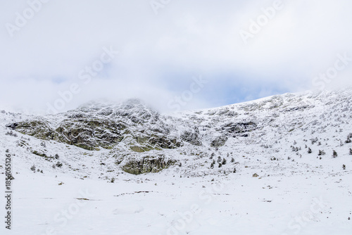 Snowy landscape in the Sierra de Guadarrama, Madrid, in the vicinity of the Peñalara glacial cirque
