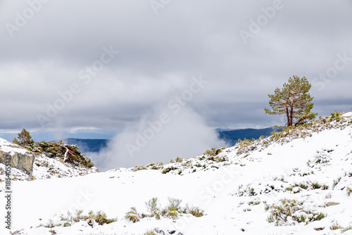 Snowy landscape in the Sierra de Guadarrama, Madrid, in the vicinity of the Peñalara glacial cirque