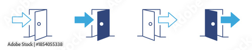 Enter and Exit Door Icon Set, Access Control, Entry Permission, Exit Direction and Navigation Concept Icons, Vector Illustration