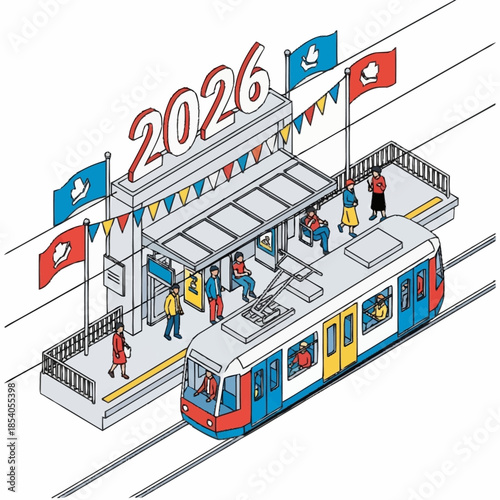 Modern Tram Arriving at a Futuristic Station in 2026.