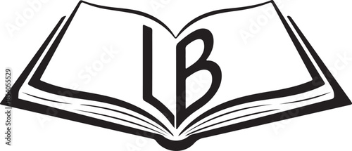 Elegant Open Book Logo with LB Monogram Initials .Minimalist Black and White Vector Illustration for Publishing Education Library Brand