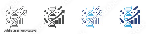 DNA Growth Analytics Icon Set, Genetic Research, Biotechnology Innovation, Data Analysis and Scientific Progress Concept Icons, Vector Illustration