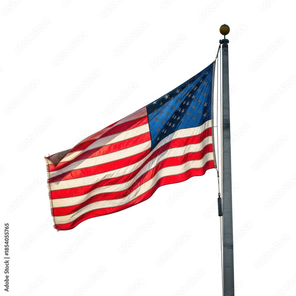Obraz premium American flag on flagpole, isolated on transparent background
